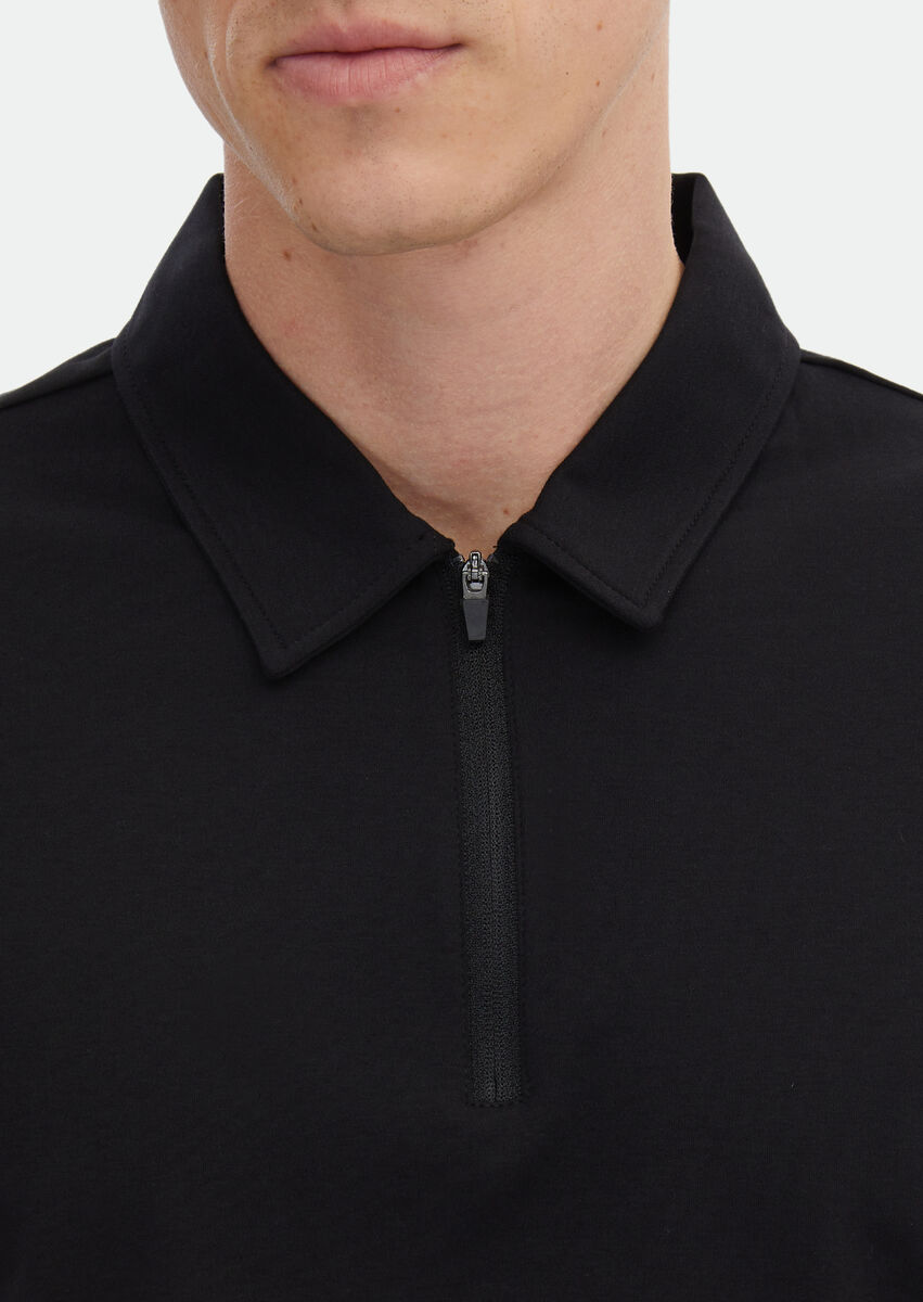 Black Plain Polo Neck 100% Cotton T-Shirt - 3