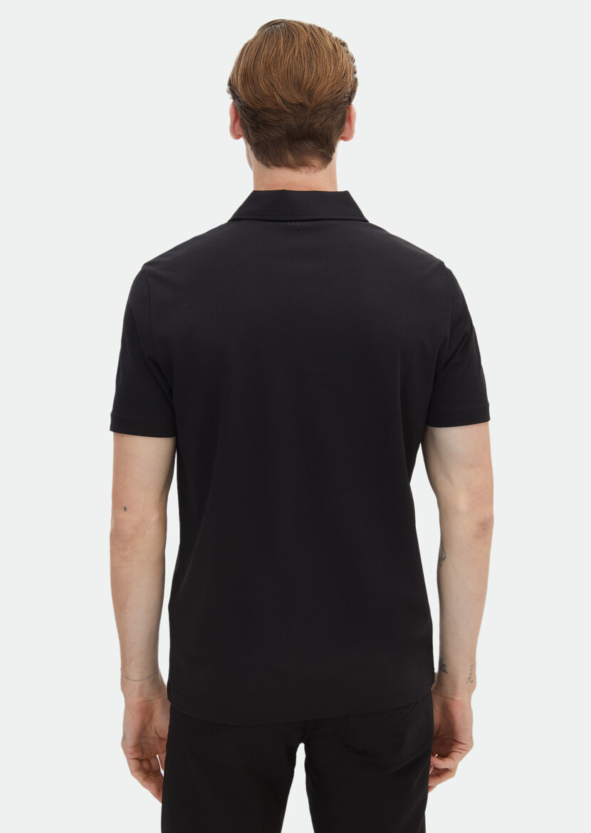 Black Plain Polo Neck 100% Cotton T-Shirt - 6