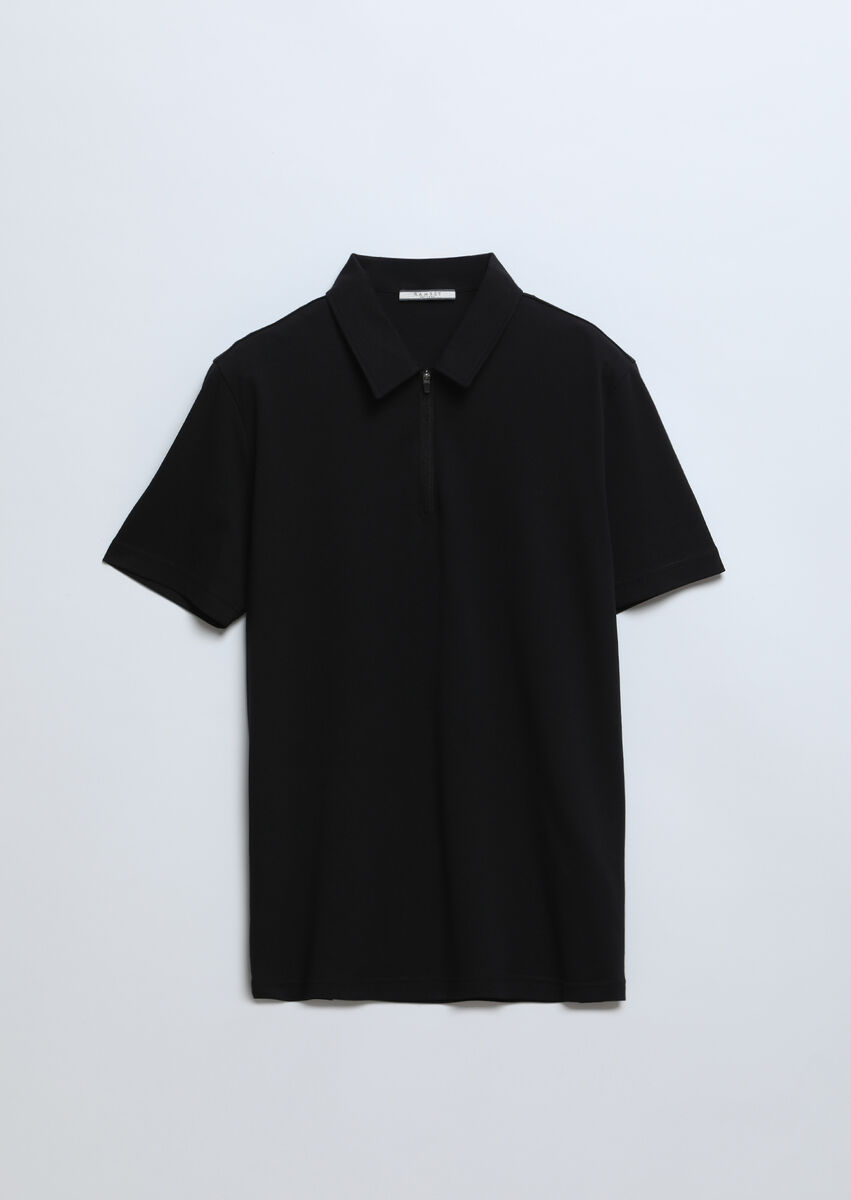 Black Plain Polo Neck 100% Cotton T-Shirt - 7