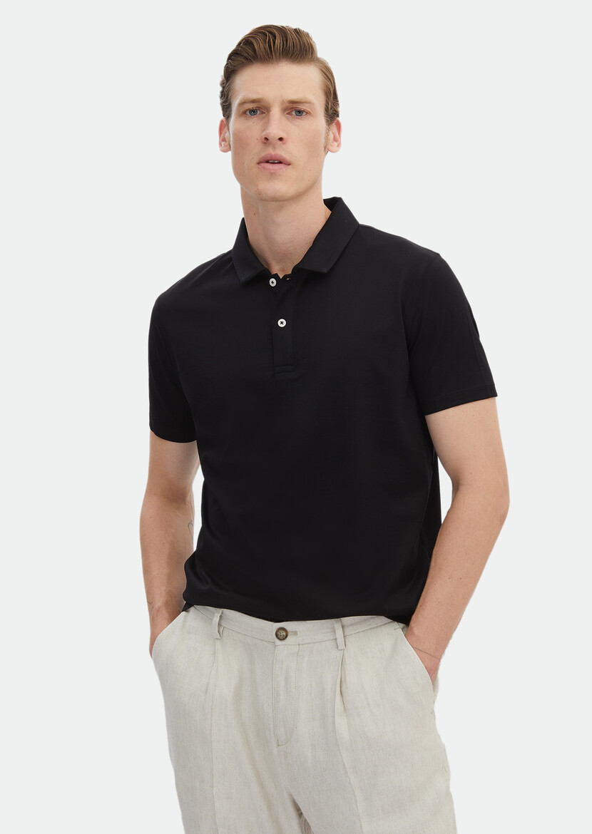 Black Plain Polo Neck 100% Cotton T-Shirt 