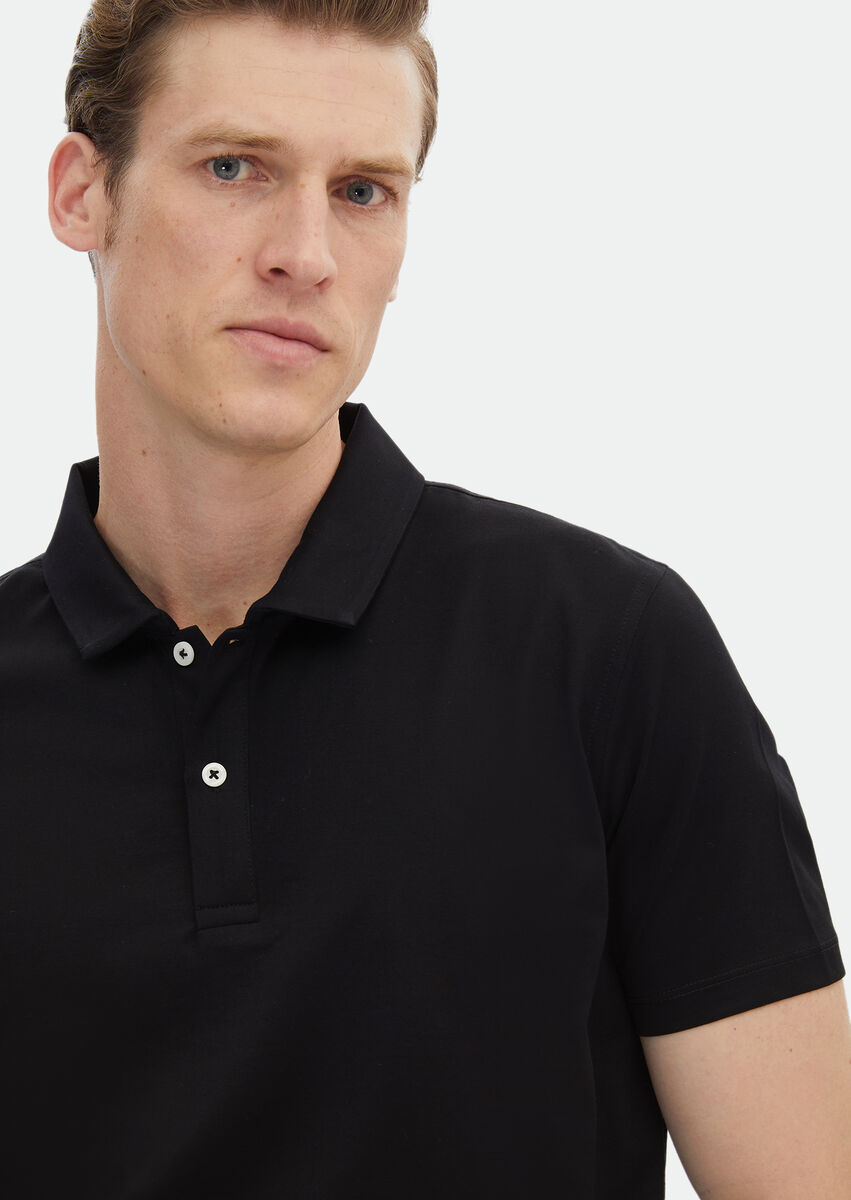 Black Plain Polo Neck 100% Cotton T-Shirt - 3