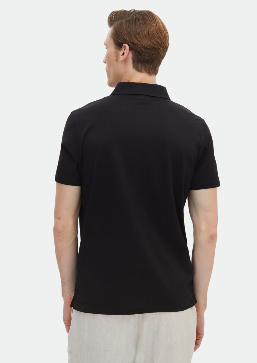 Black Plain Polo Neck 100% Cotton T-Shirt - 6