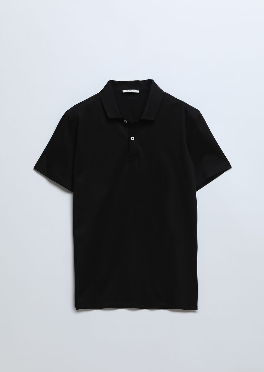 Black Plain Polo Neck 100% Cotton T-Shirt - 7