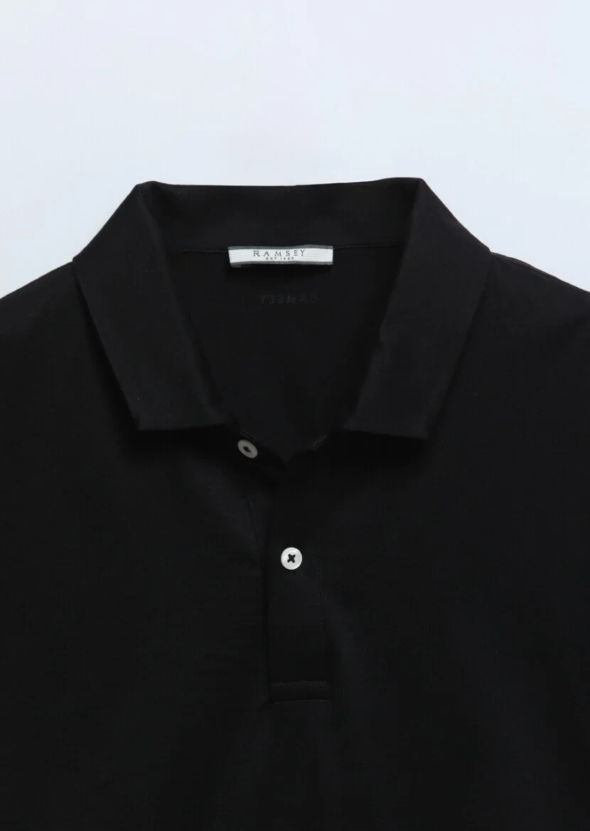 Black Plain Polo Neck 100% Cotton T-Shirt - 8