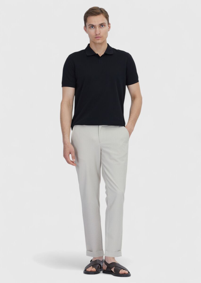 Black Plain Polo Neck 100% Cotton T-Shirt - 2