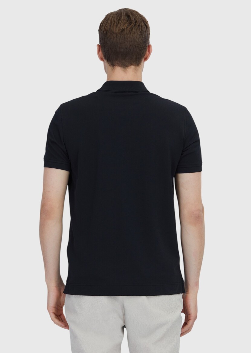 Black Plain Polo Neck 100% Cotton T-Shirt - 5