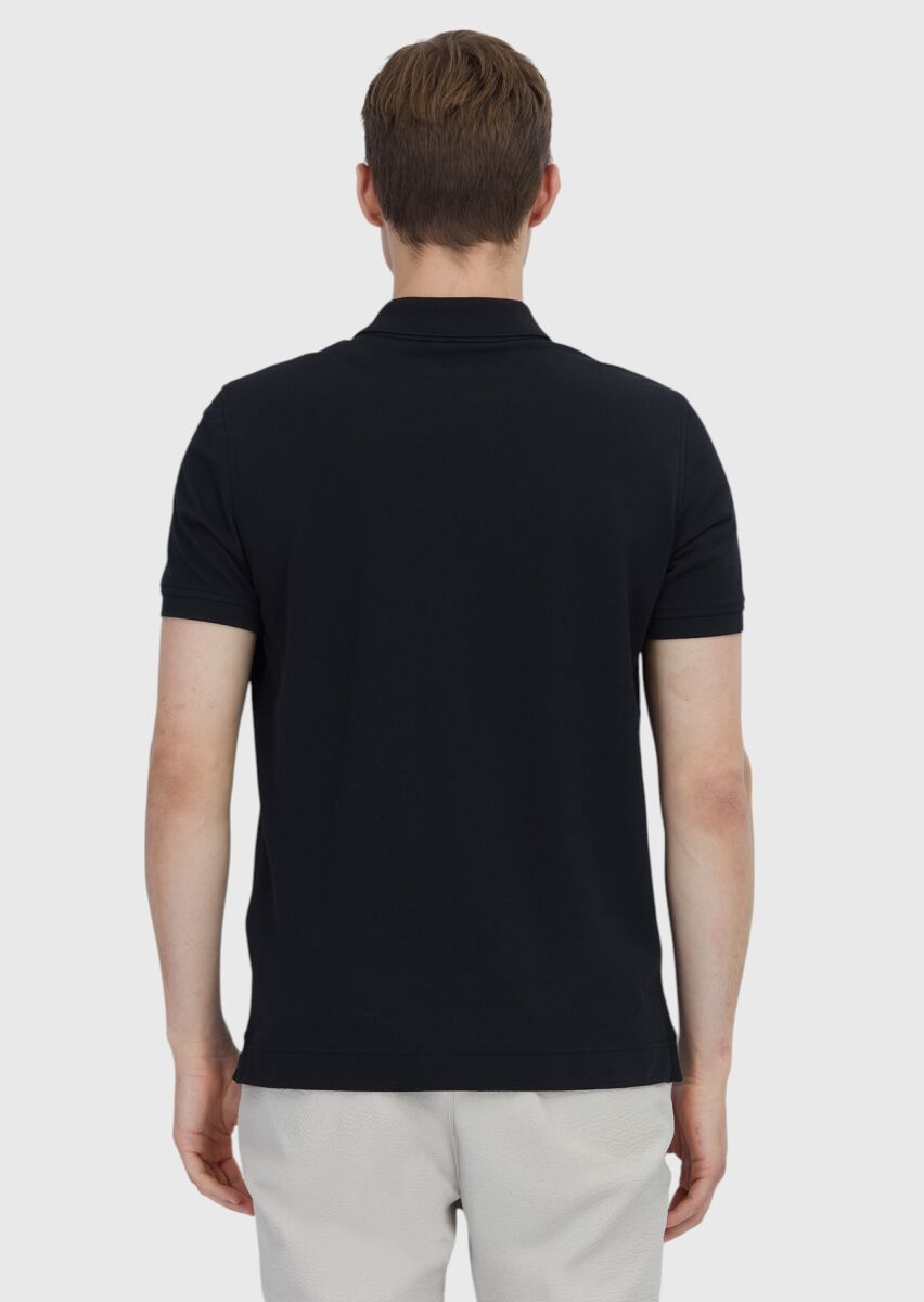 Black Plain Polo Neck 100% Cotton T-Shirt - 5