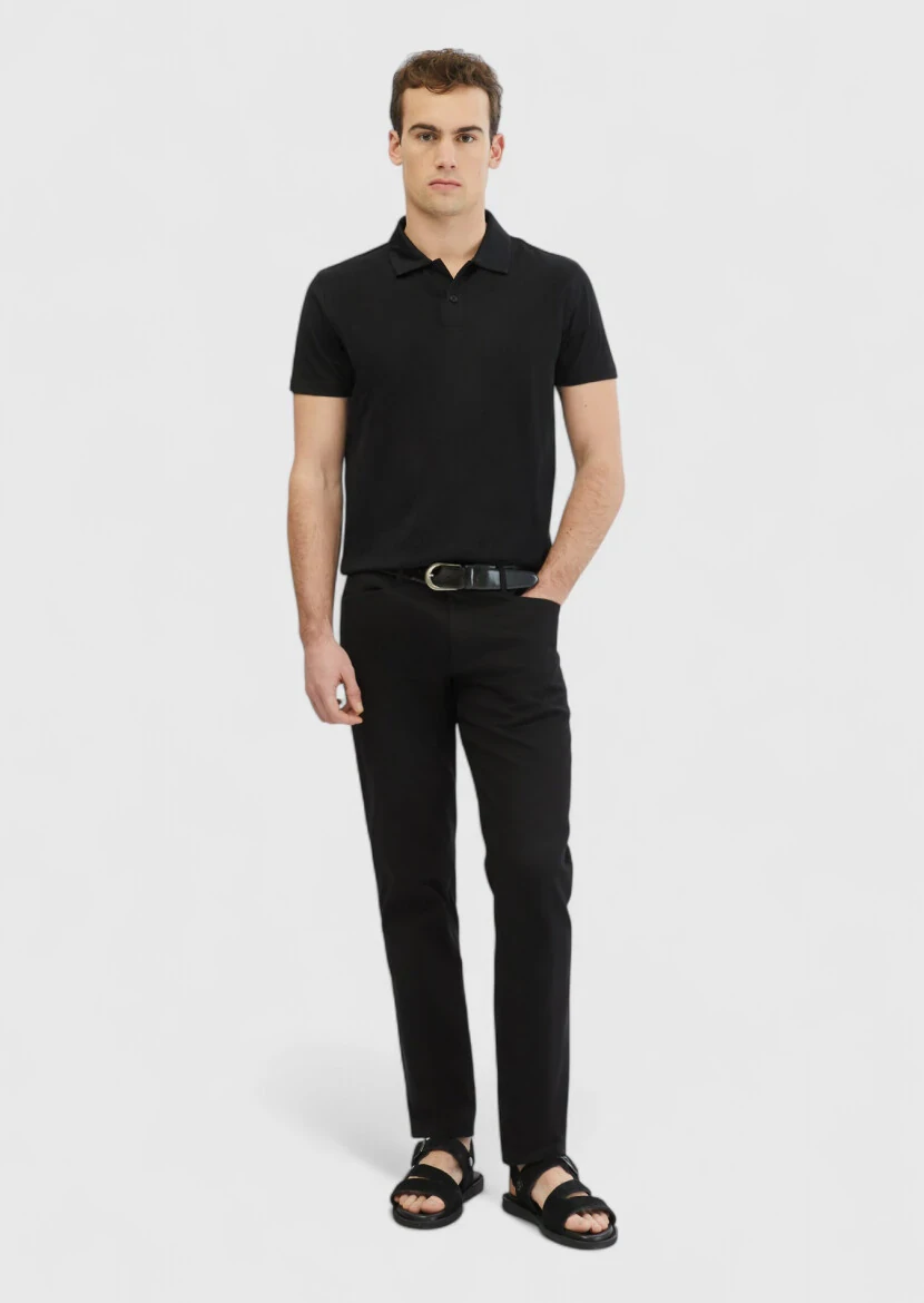 Black Plain Polo Neck 100% Cotton T-Shirt 