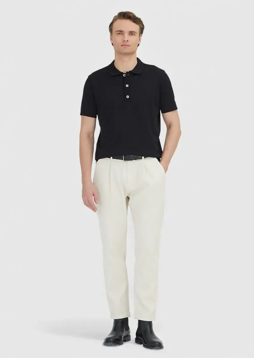 Black Plain Polo Neck 100% Cotton T-Shirt - 2