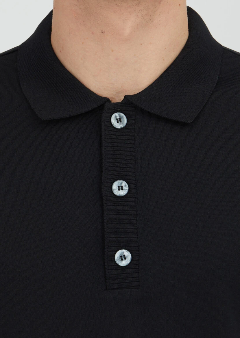 Black Plain Polo Neck 100% Cotton T-Shirt - 4