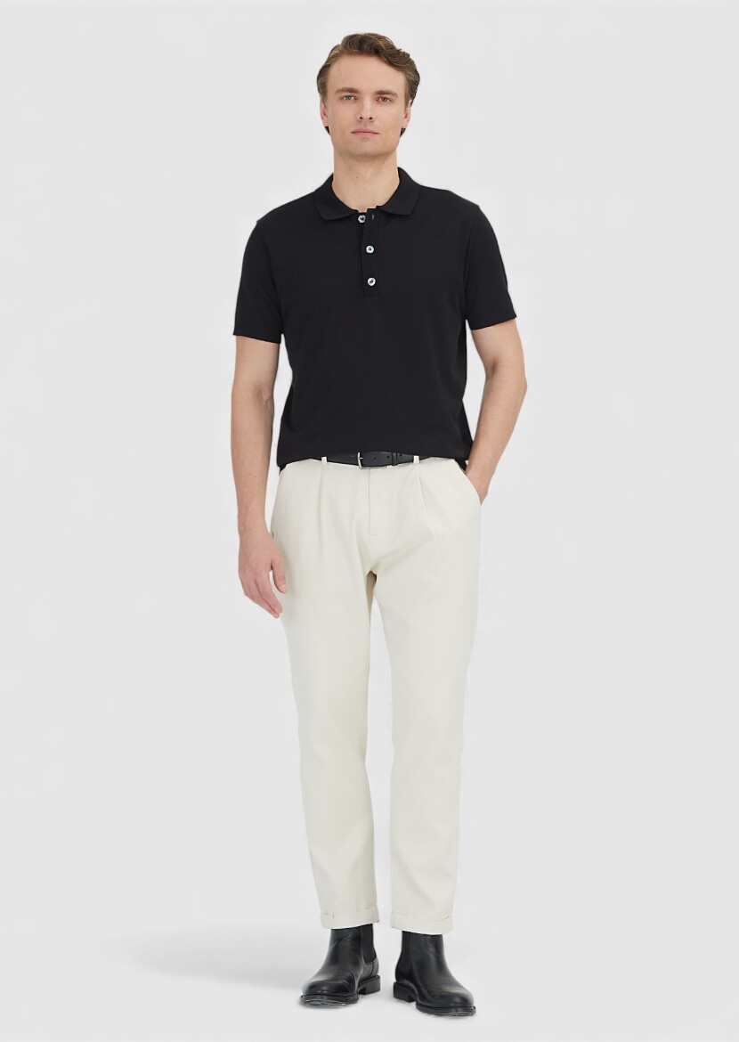 Black Plain Polo Neck 100% Cotton T-Shirt - RAMSEY