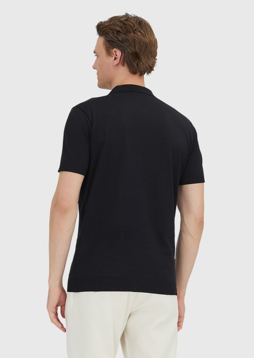 Black Plain Polo Neck 100% Cotton T-Shirt - 5