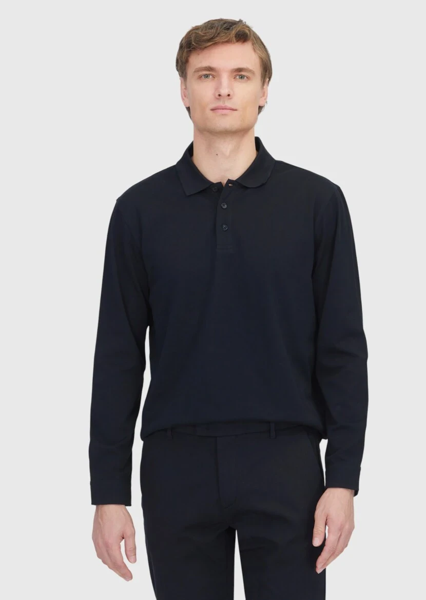 Black Plain Polo Neck 100% Cotton T-Shirt - 1