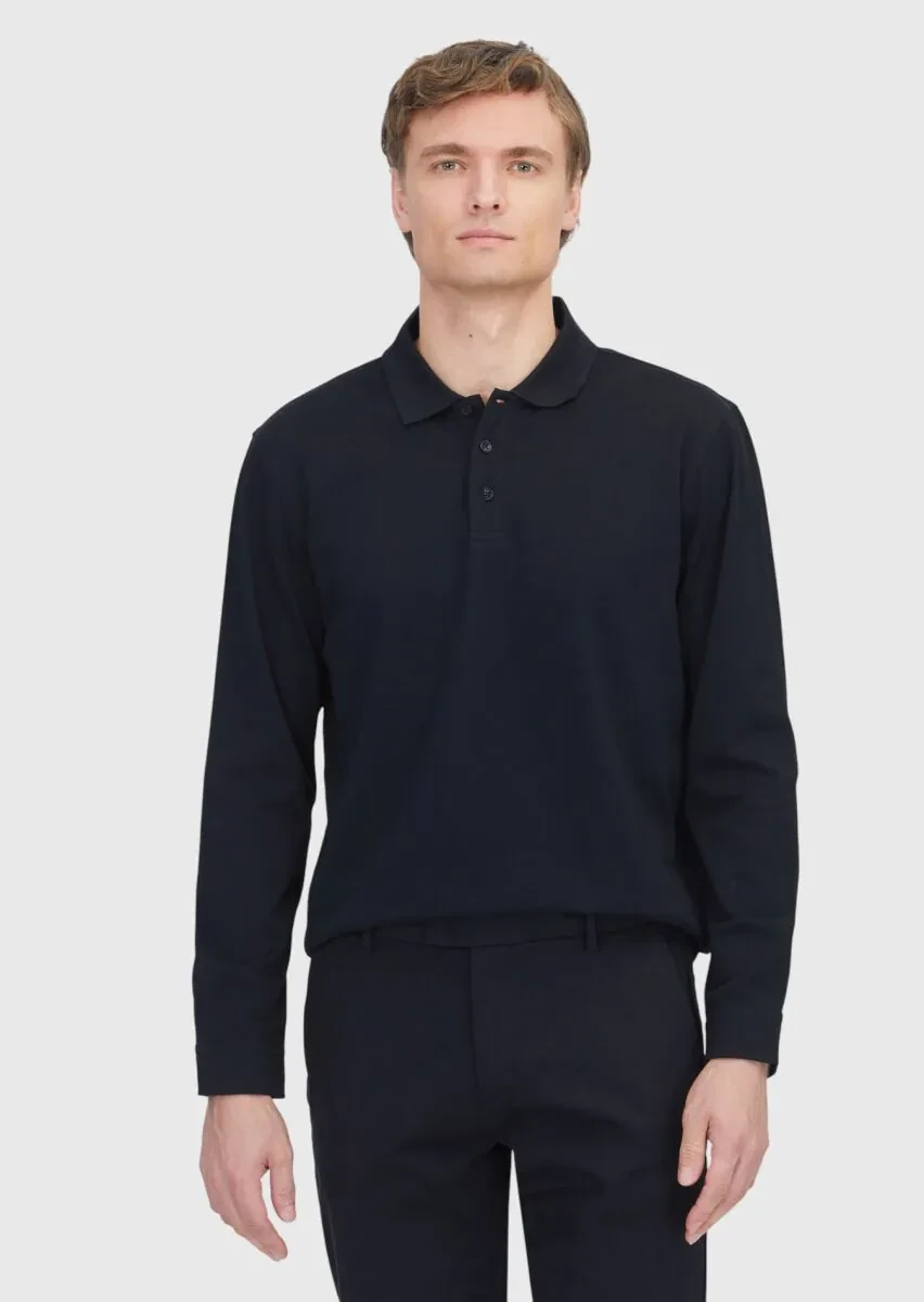 Black Plain Polo Neck 100% Cotton T-Shirt - 1