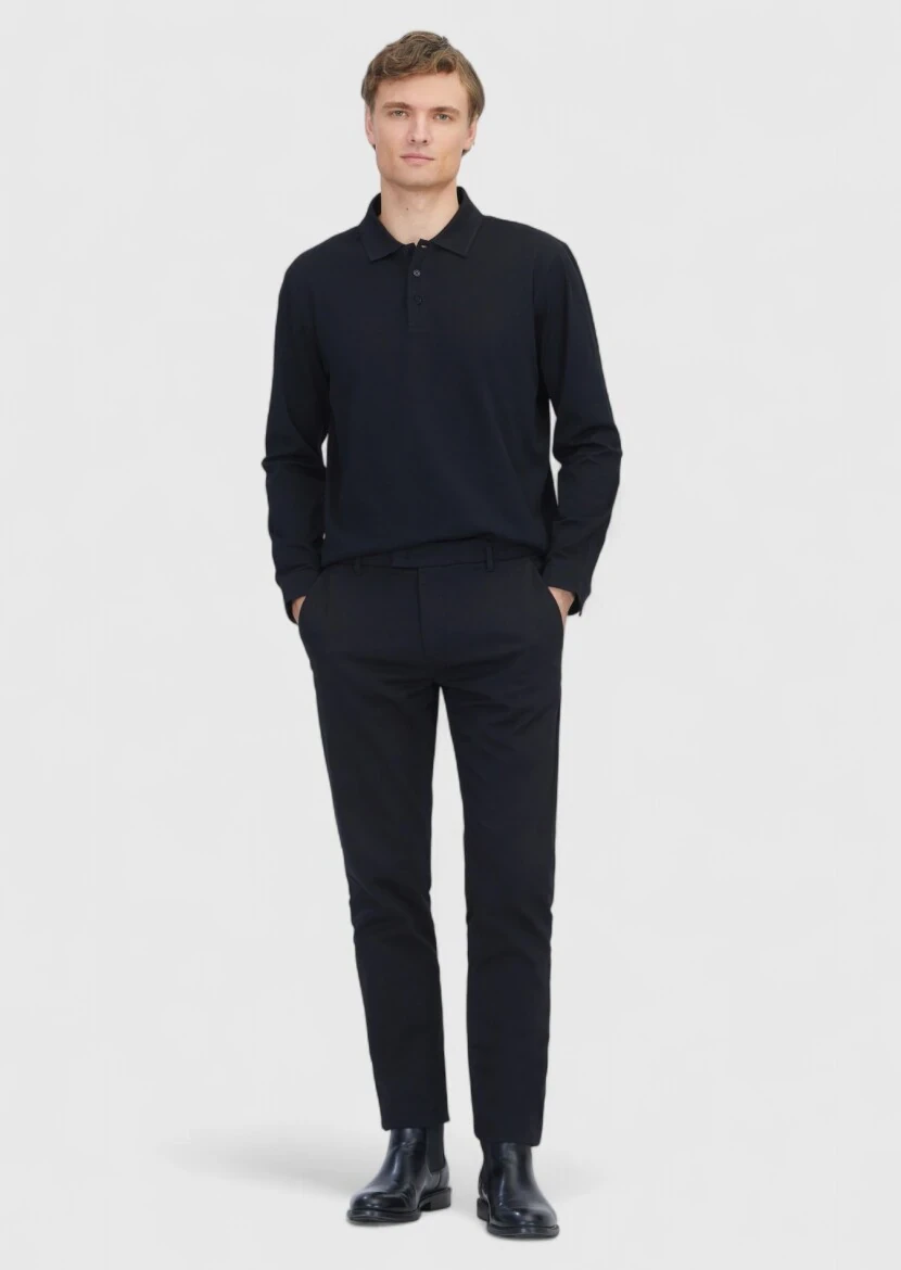 Black Plain Polo Neck 100% Cotton T-Shirt - 2