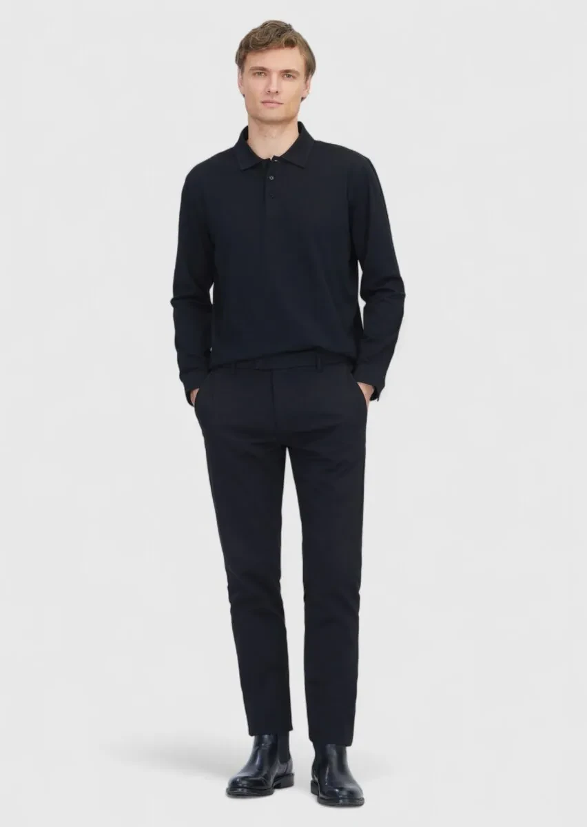 Black Plain Polo Neck 100% Cotton T-Shirt - 2