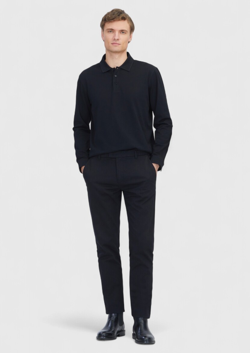 Black Plain Polo Neck 100% Cotton T-Shirt - RAMSEY