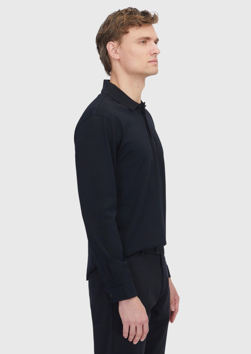 Black Plain Polo Neck 100% Cotton T-Shirt - 3