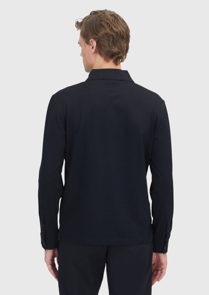 Black Plain Polo Neck 100% Cotton T-Shirt - 6