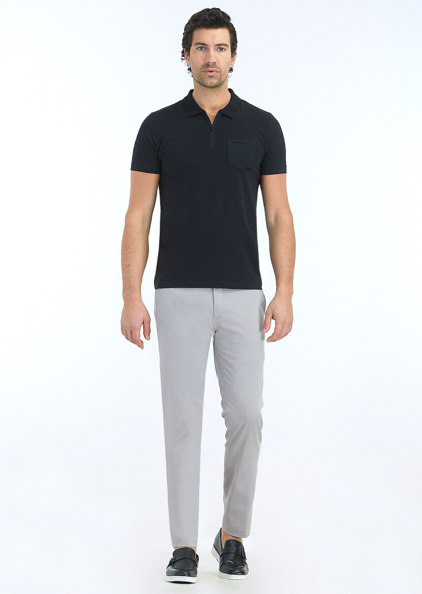 Black Plain Polo Neck Cotton Blended T-Shirt 