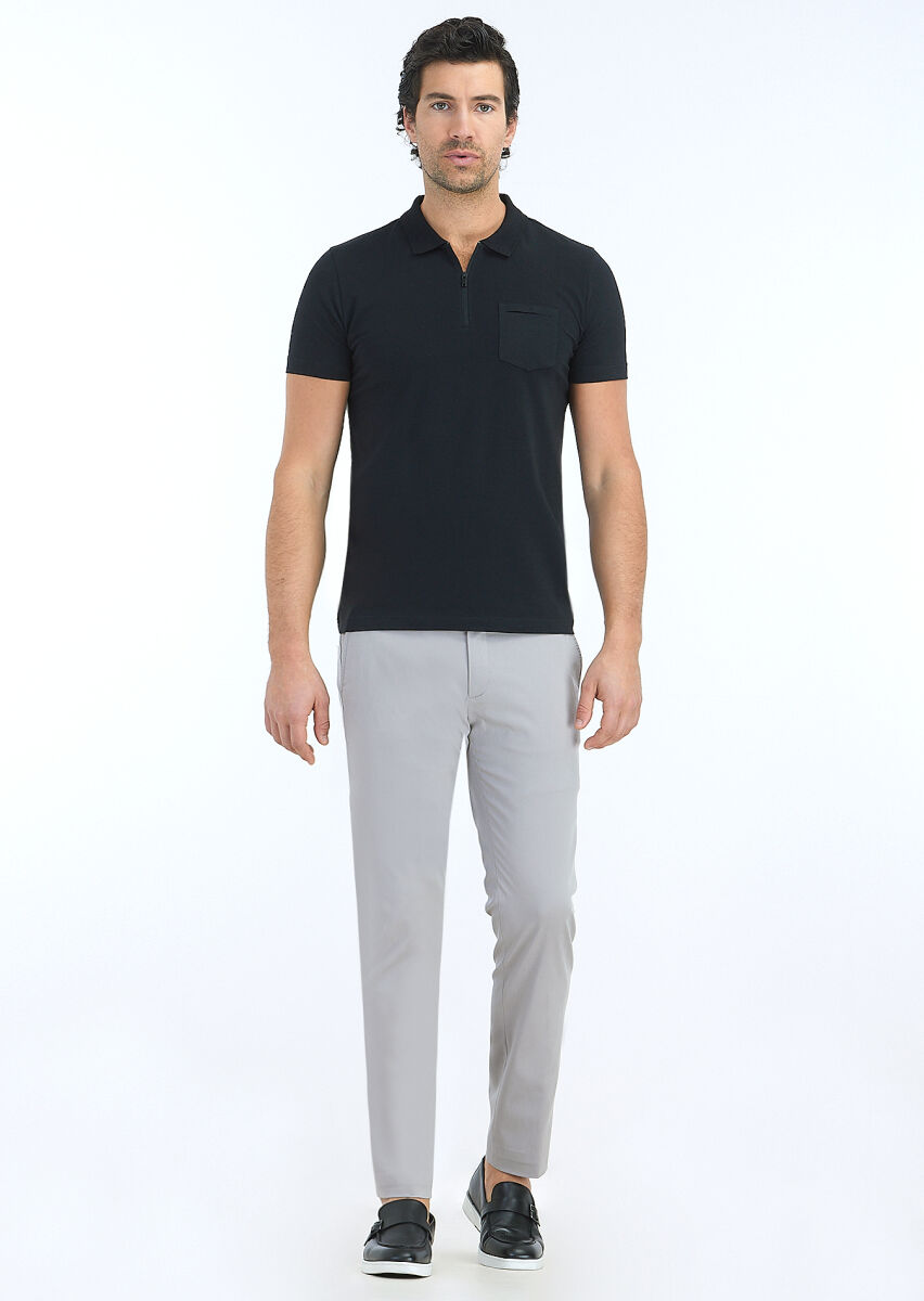 Black Plain Polo Neck Cotton Blended T-Shirt - 1