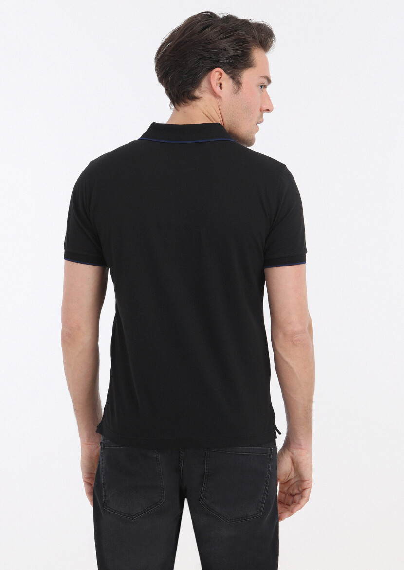 Black Plain Polo Neck Cotton Blended T-Shirt - 5