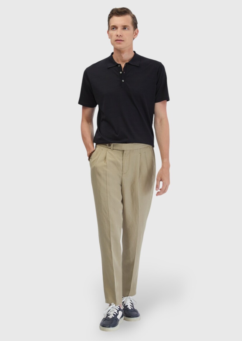 Black Plain Polo Neck Cotton Blended T-Shirt - RAMSEY