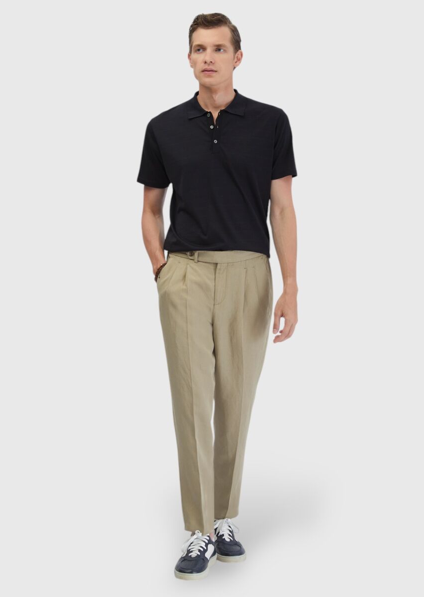 Black Plain Polo Neck Cotton Blended T-Shirt - 2