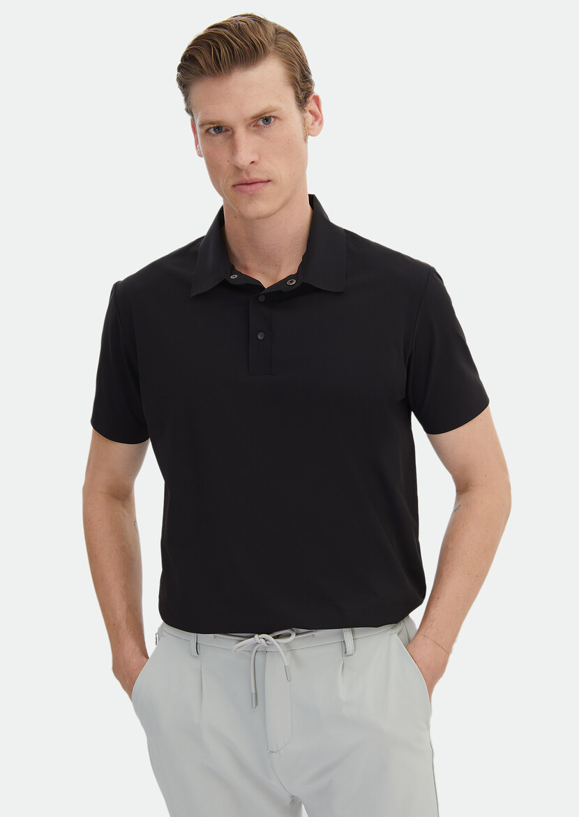 Black Plain Polo Neck T-Shirt - 3