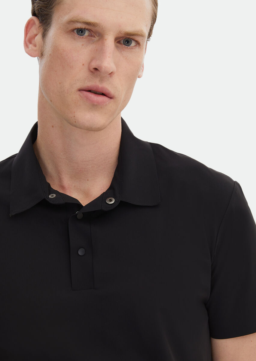 Black Plain Polo Neck T-Shirt - 4