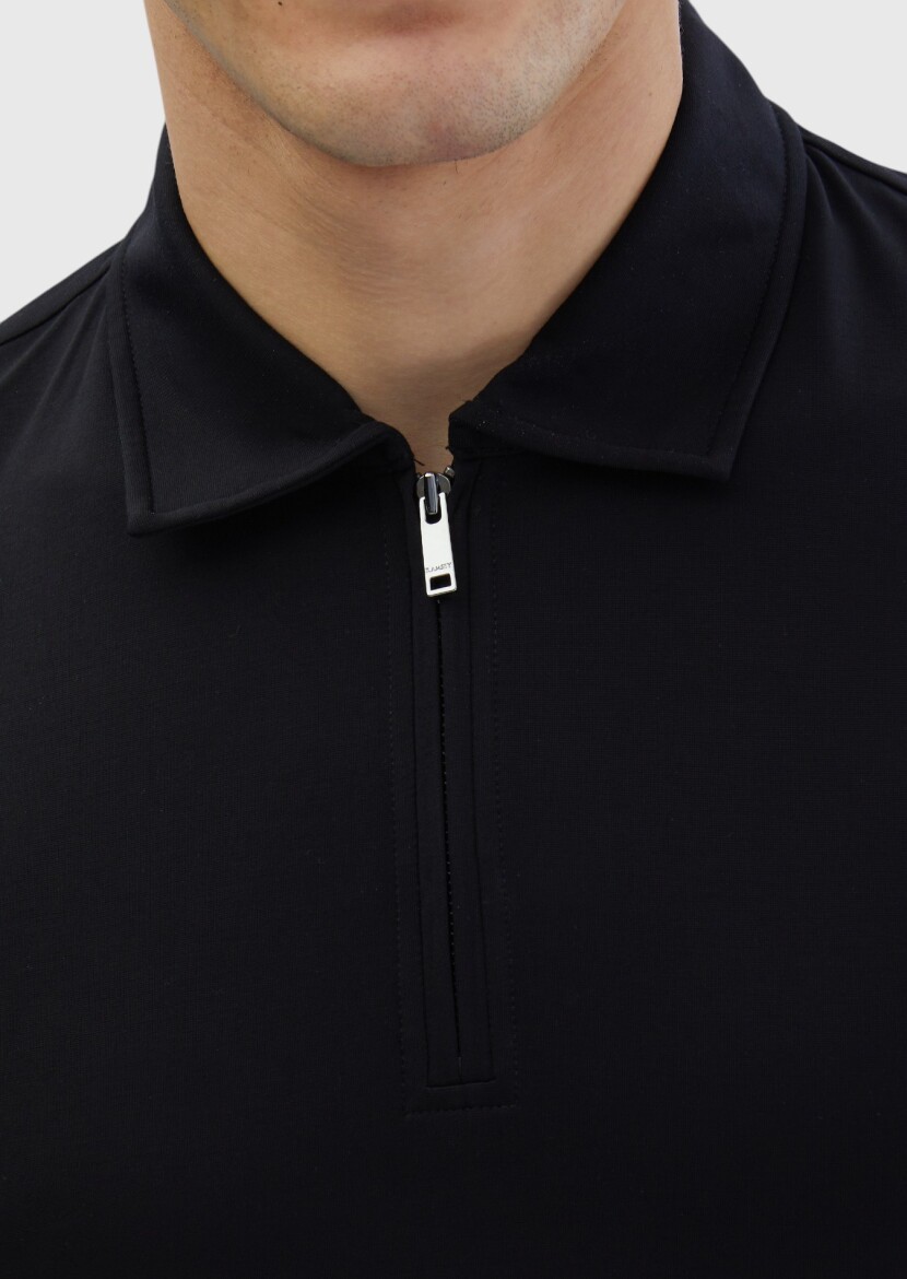 Black Plain Polo Neck T-Shirt - 4