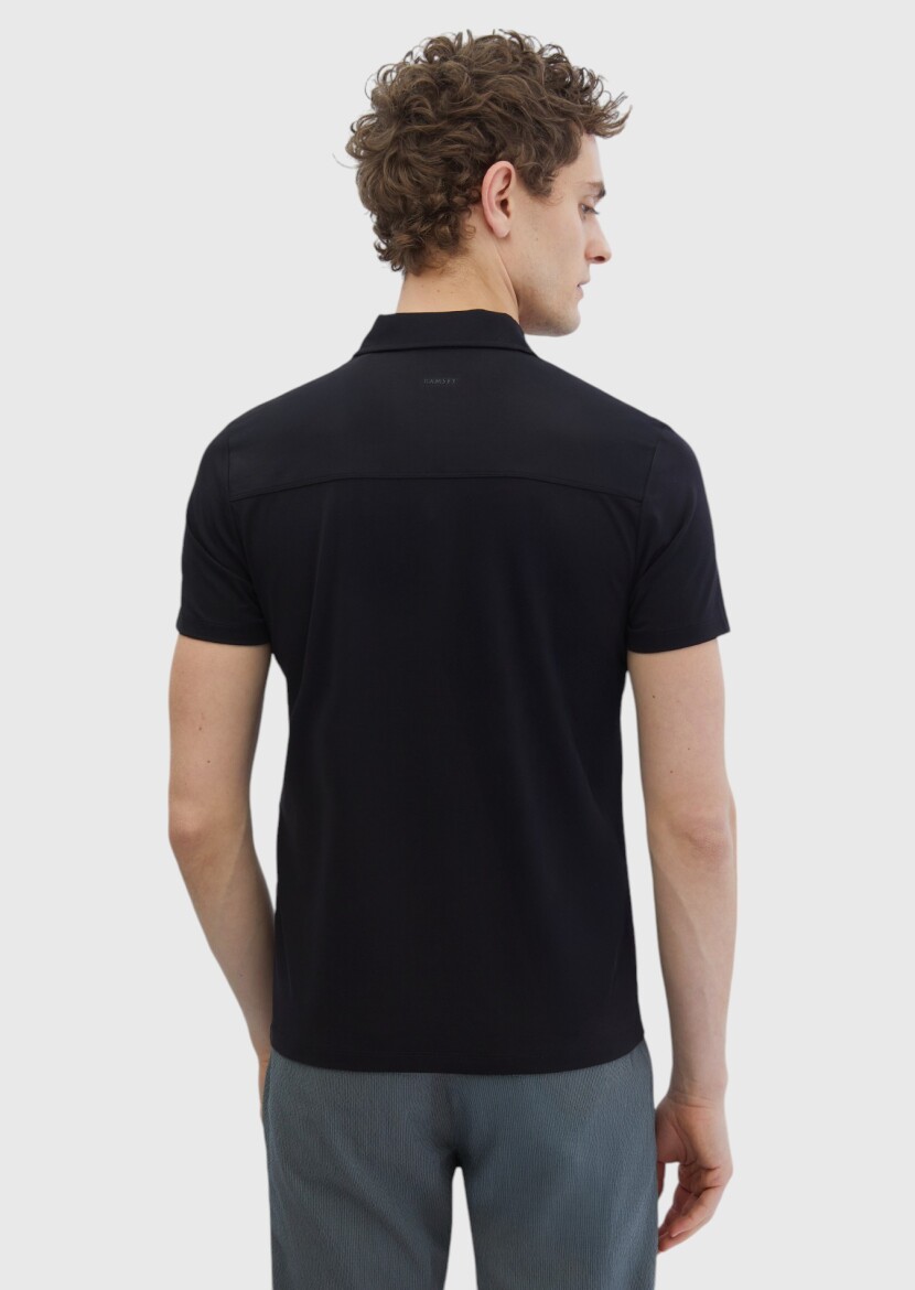 Black Plain Polo Neck T-Shirt - 5