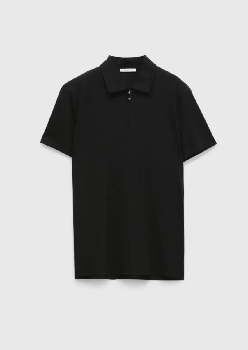 Black Plain Polo Neck T-Shirt - 6
