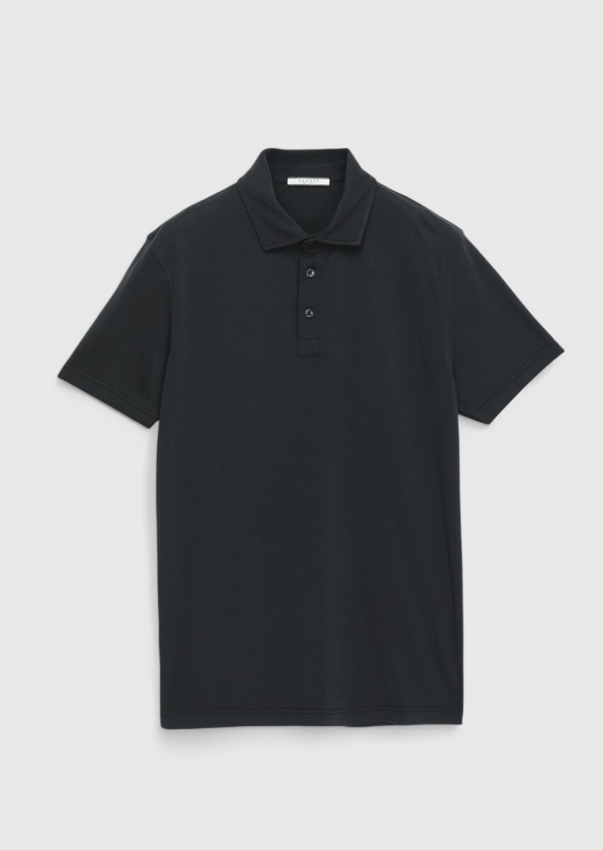 Black Plain Polo Neck T-Shirt - 1