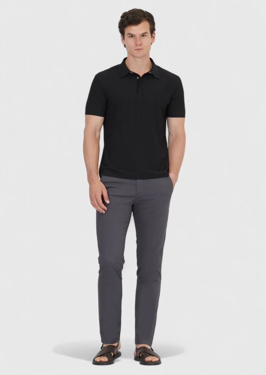 Black Plain Polo Neck T-Shirt - 2