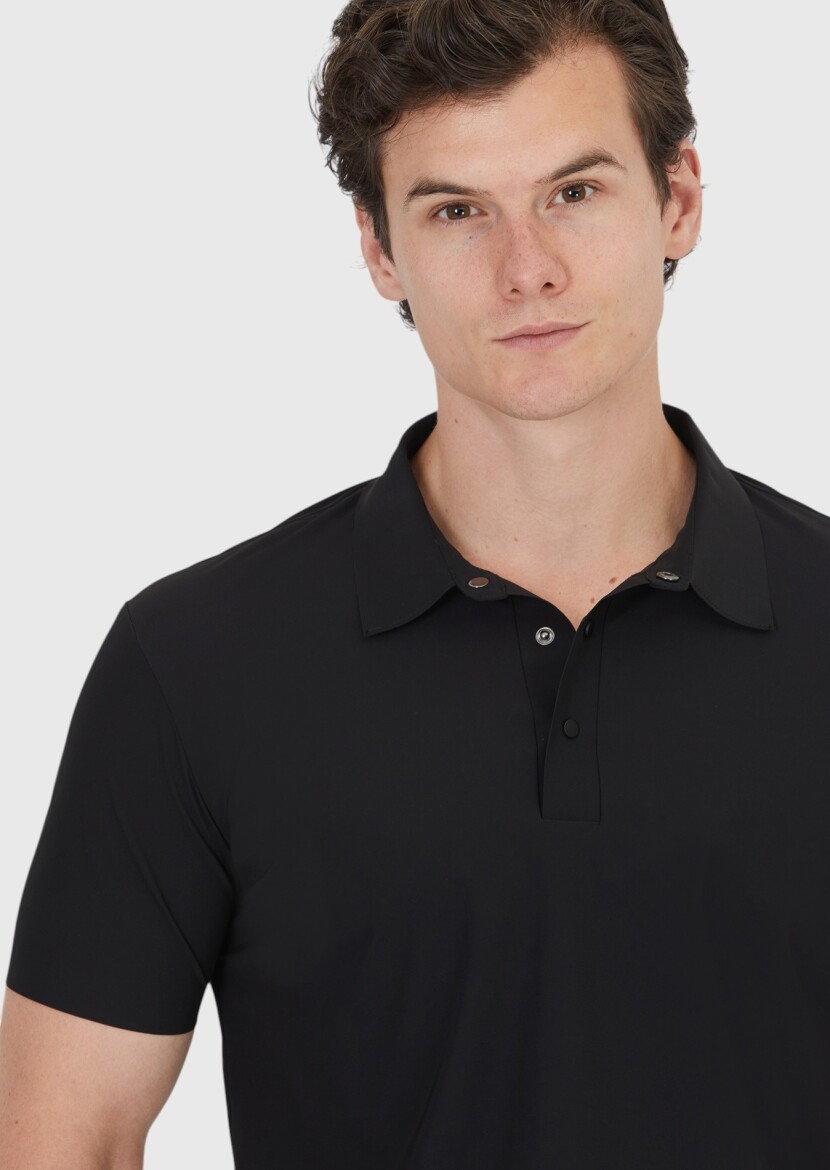 Black Plain Polo Neck T-Shirt - 3