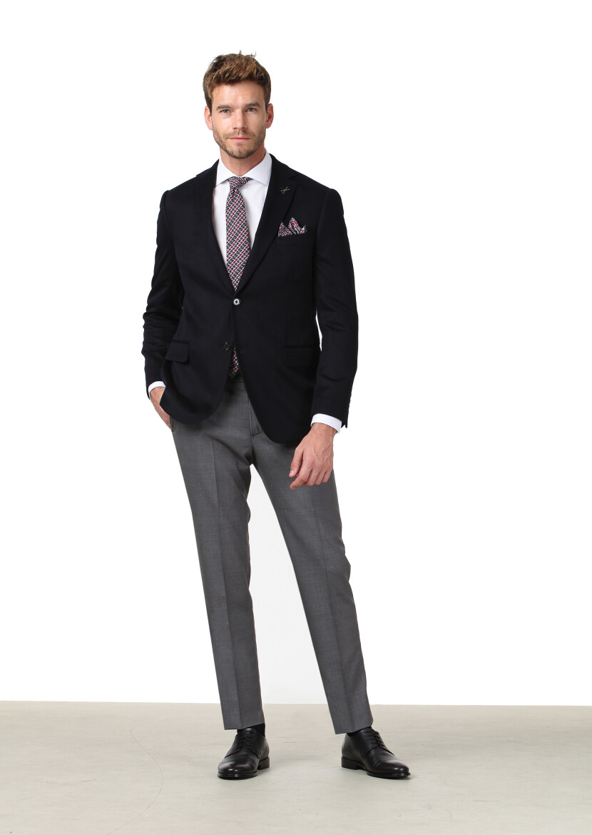 Black Plain Regular Fit 100% Cashmire Jacket - 3