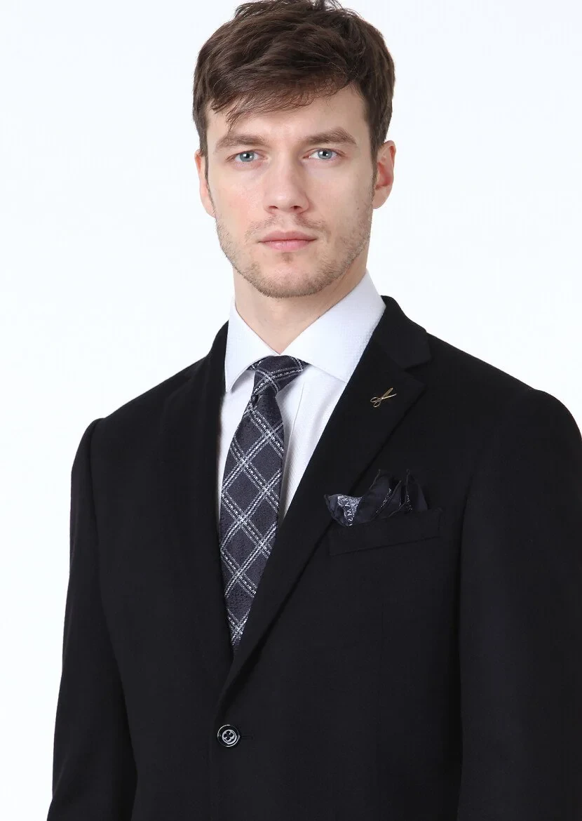 Black Plain Regular Fit 100% Cashmire Jacket - 2