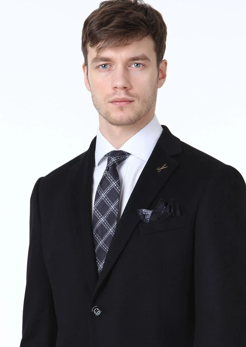 Black Plain Regular Fit 100% Cashmire Jacket - 2