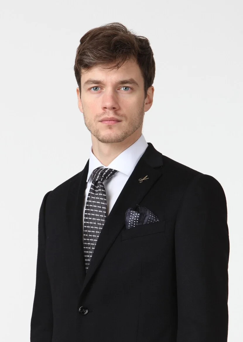 Black Plain Regular Fit 100% Cashmire Jacket - 3