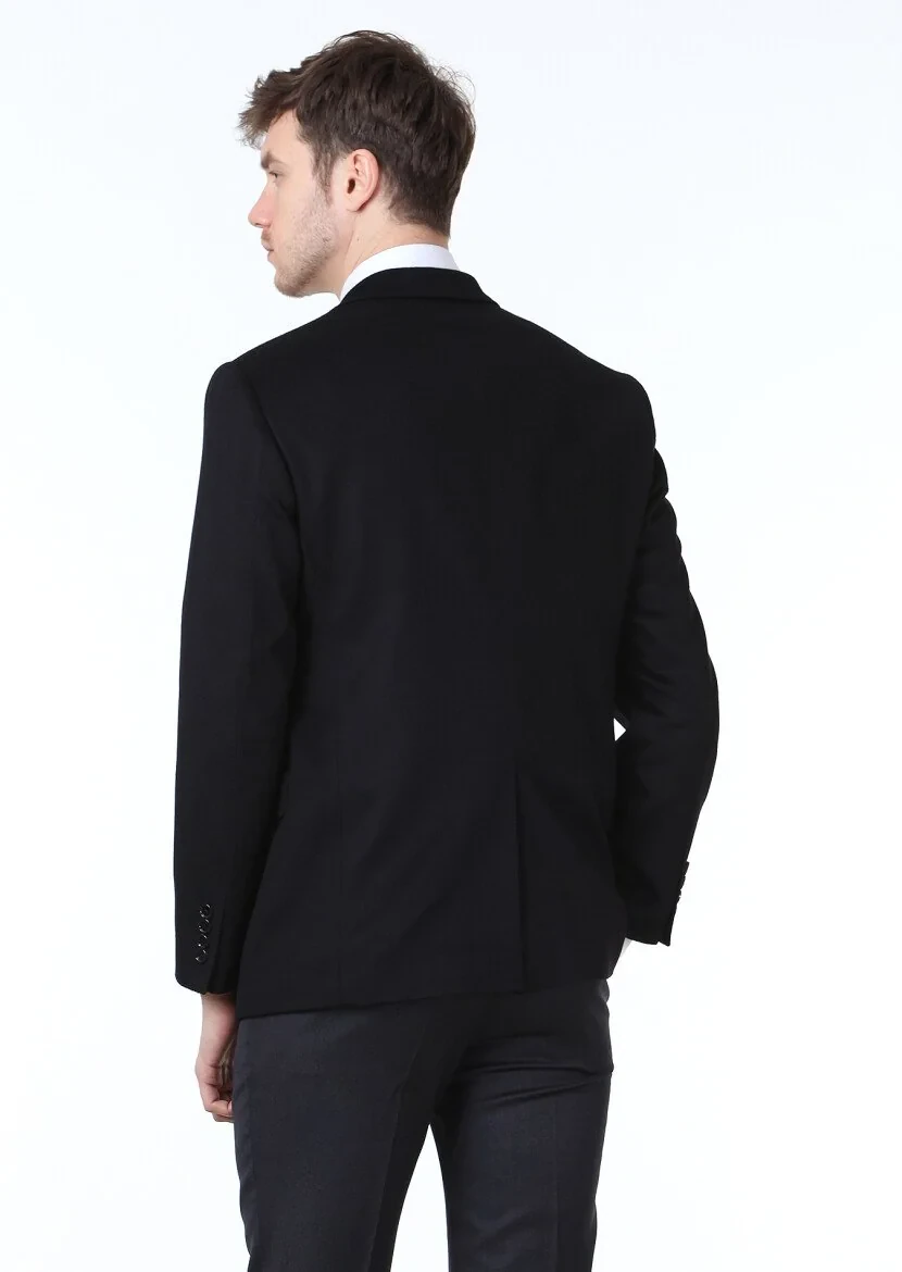 Black Plain Regular Fit 100% Cashmire Jacket - 4