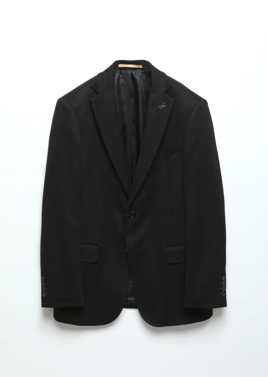 Black Plain Regular Fit 100% Cashmire Jacket - 8