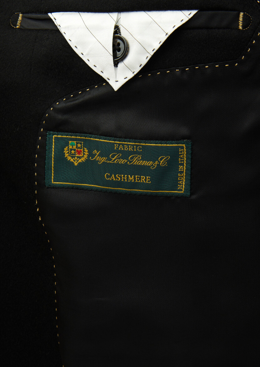 Black Plain Regular Fit 100% Cashmire Jacket - 7