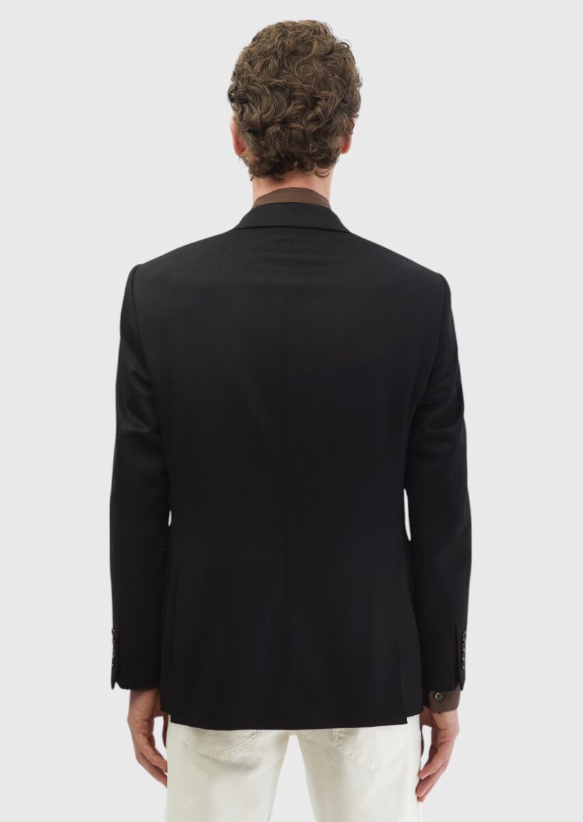 Black Plain Regular Fit 100% Cashmire Jacket - 7