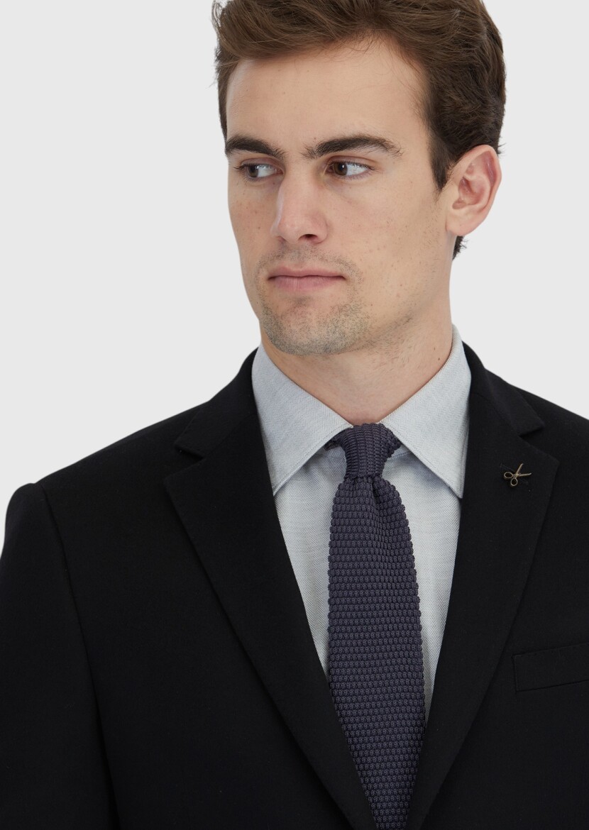 Black Plain Regular Fit 100% Cashmire Jacket - 4