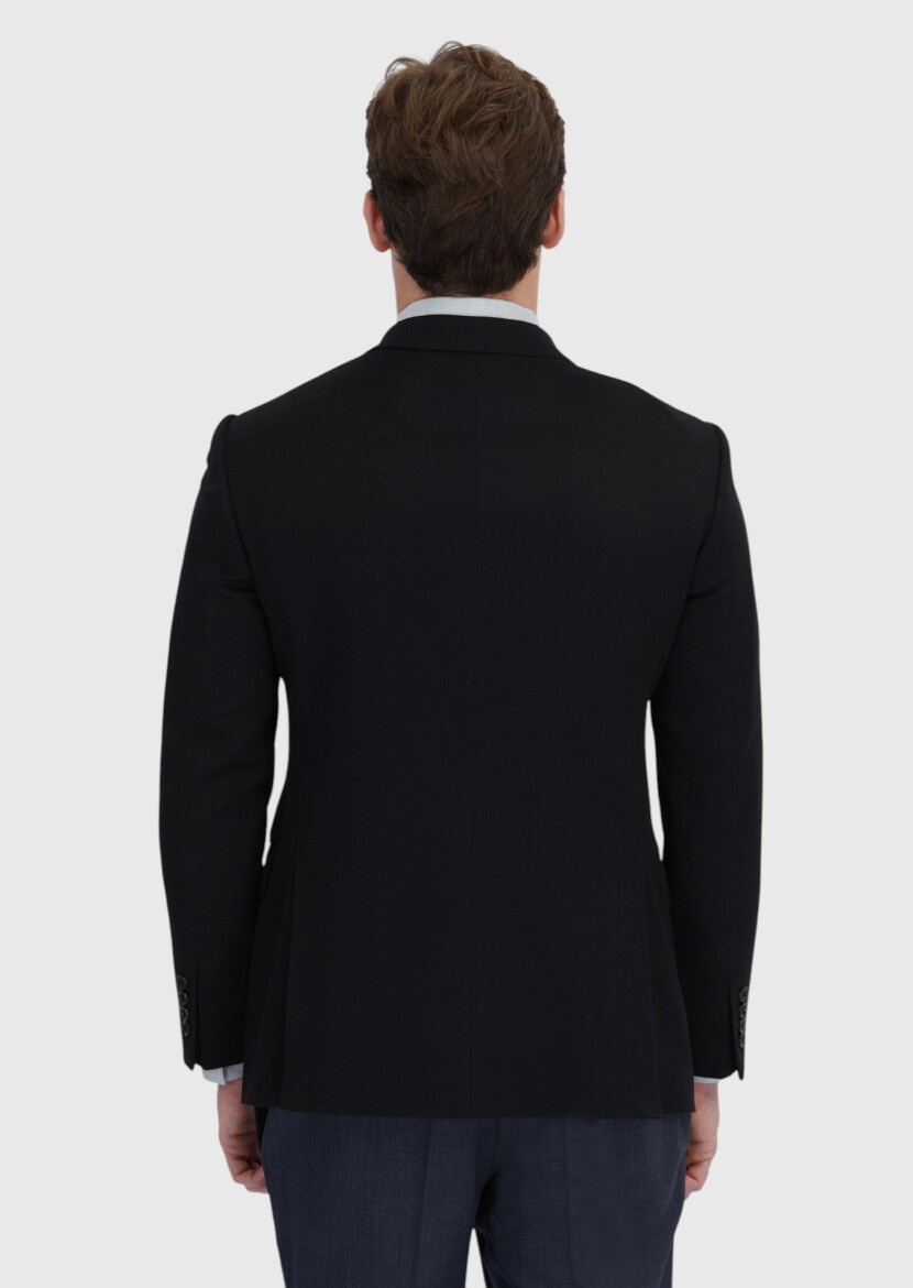 Black Plain Regular Fit 100% Cashmire Jacket - 6