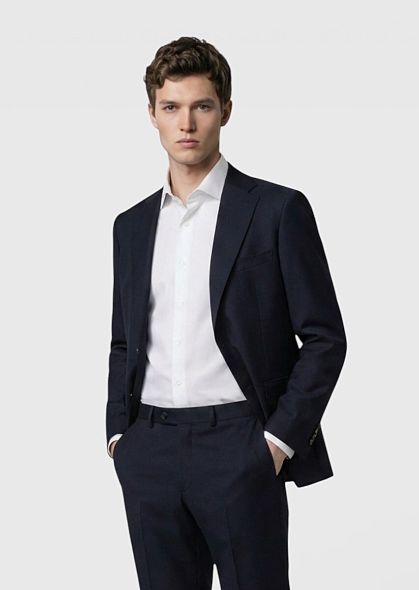 Black Plain Regular Fit 100% Wool Suit - 3