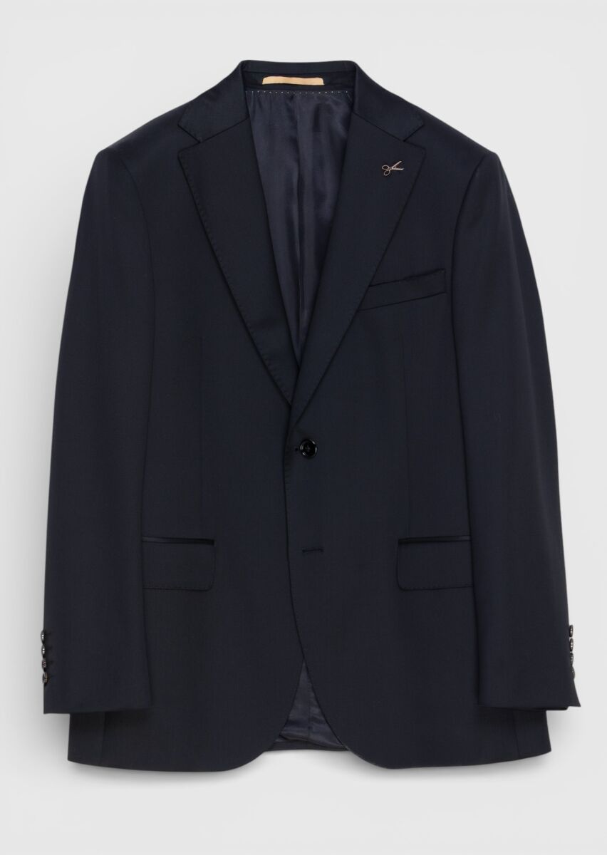 Black Plain Regular Fit 100% Wool Suit - 5