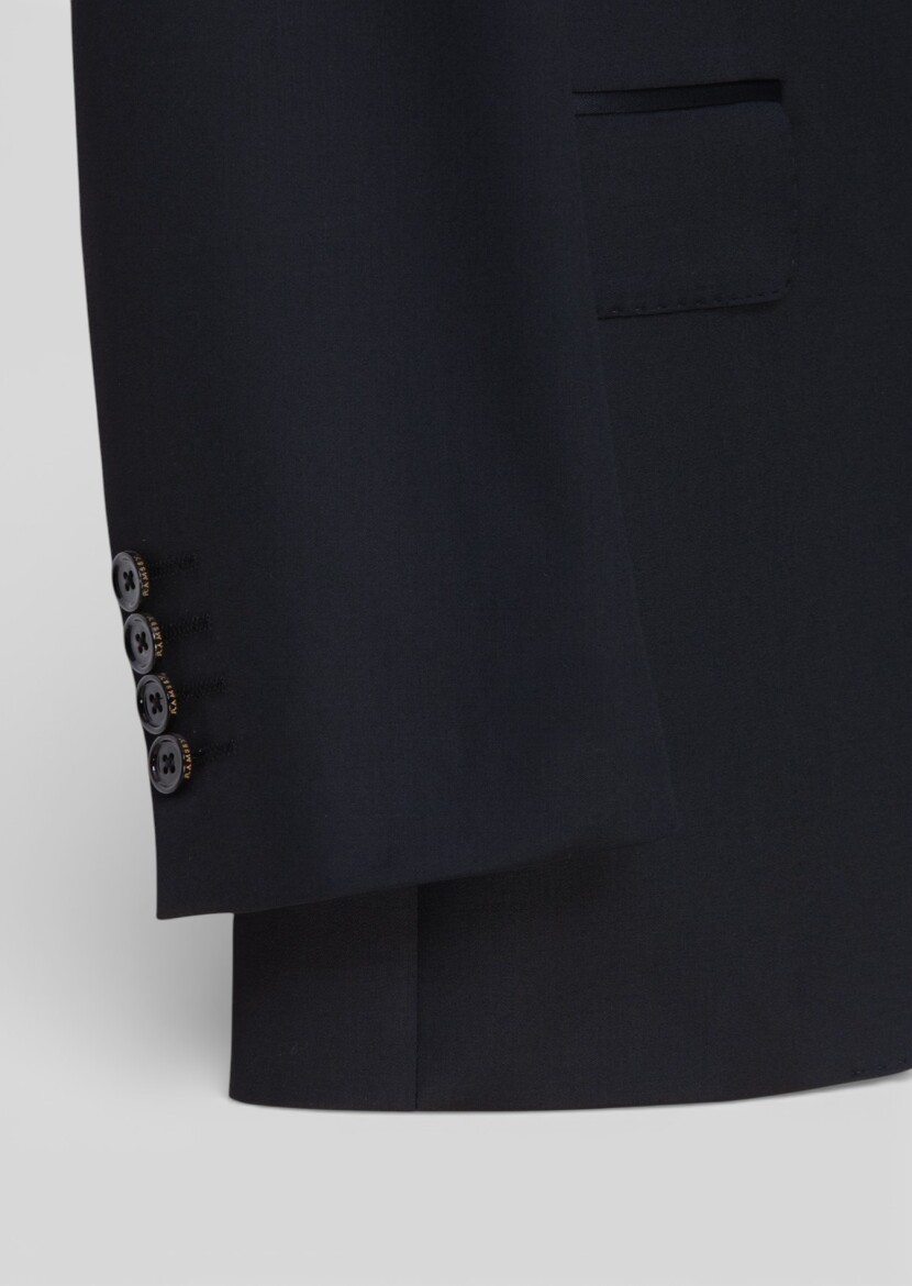 Black Plain Regular Fit 100% Wool Suit - 7