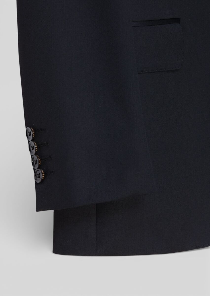 Black Plain Regular Fit 100% Wool Suit - 7